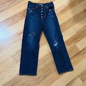 Levi’s rib cage straight ankle Dark Blue Distressed Button-Fly Jeans